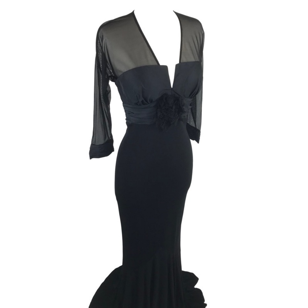 Nicole Bakti Black Maxi Dress Medium 3/4 Sleeves - Picture 2 of 8
